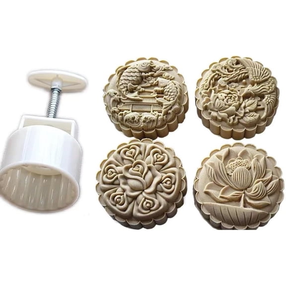 Mooncake Mold 150g- Fish Cookie Stamps Plastic Hand Press Floral Shape Kitchen Gadgets DIY Baking Pastry Tool 3in (fish)