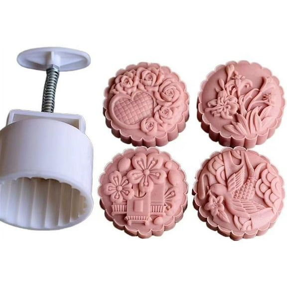 Mooncake Mold 150g- Love Heart Rose Cookie Stamps Plastic Hand Press Bird Shape Kitchen Gadgets DIY Baking Pastry Tool 3in (Bird & Flower 150g)