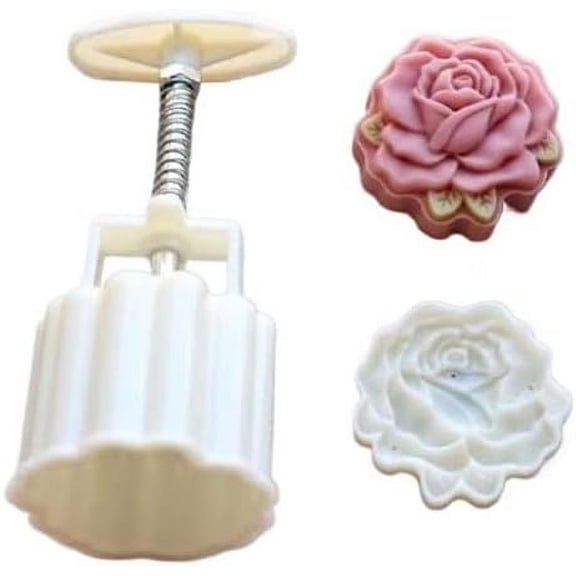 Mooncake Mold 75g- Rose Flower Cookie Stamps Plastic Hand Press Flowers Shape Kitchen Gadgets DIY Baking Pastry Tool (Rose Flower 75g)