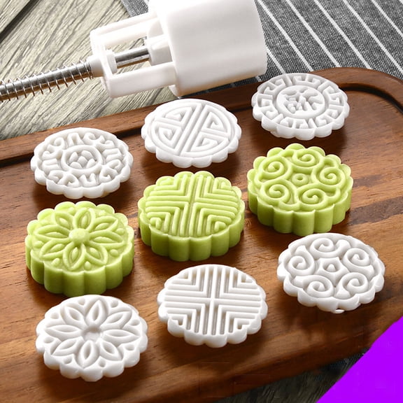 Mooncake Mold Set, Mooncake Press , Mid Autumn Festival DIY Hand Press Cookie Stamps Pastry Tool with 50g Mode Pattern, Mooncake Maker White