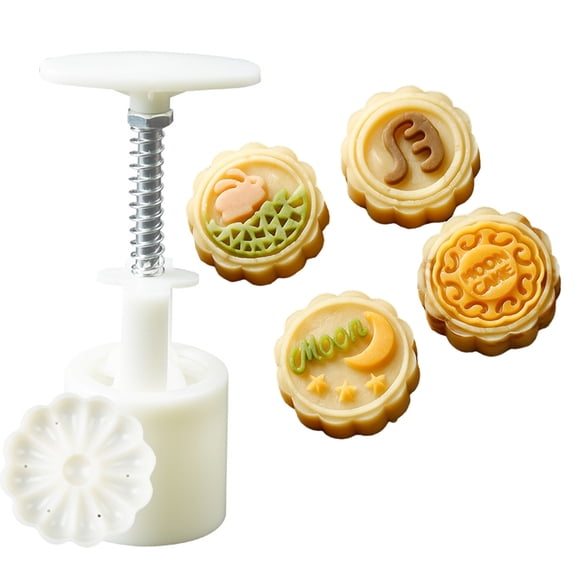 Mooncake Mold Set, Mooncake Press Molds, Mid Autumn Festival DIY Hand Press Cookie Stamps Pastry Tool with 50g Mode Pattern, Mooncake Maker (White) - style:style1