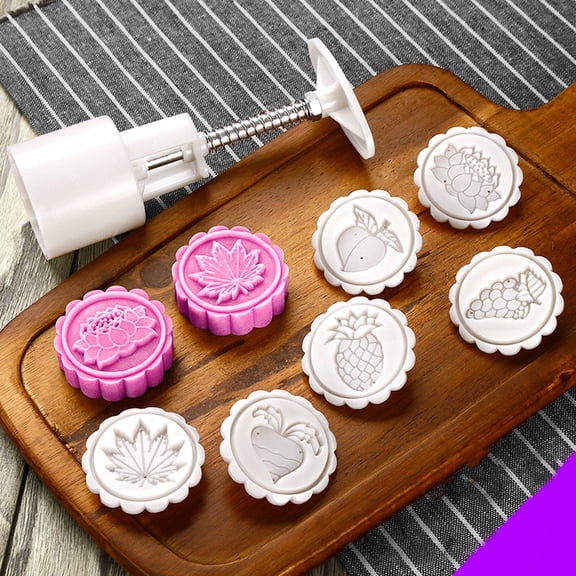 Mooncake Mold Set, Mooncake Press Molds, Mid Autumn Festival DIY Hand Press Cookie Stamps Pastry Tool with 50g Mode Pattern, Mooncake Maker (White) - style:style5