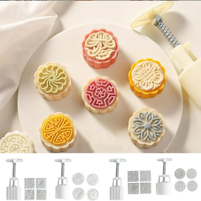 Mooncake Mould 4 Hand Pressed Mooncake Cake Cake Mould 50g/100g Square Round Fondant And for