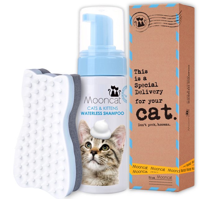 Mooncat Waterless Cat Shampoo+Cat Brush, Licking Safe Dry Shampoo for