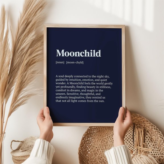 Moonchild Definition Wall Art Print, Celestial Night Sky Boho Bedroom Decor