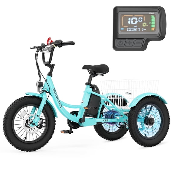 MOONCOOL Electric Tricycle for Kids ,16"x3" 3 Wheel 250W 10.4Ah Etrike W/ LED headlight & Rear Basket & horn bell & DIY stickers,6/9/12.5 MPH