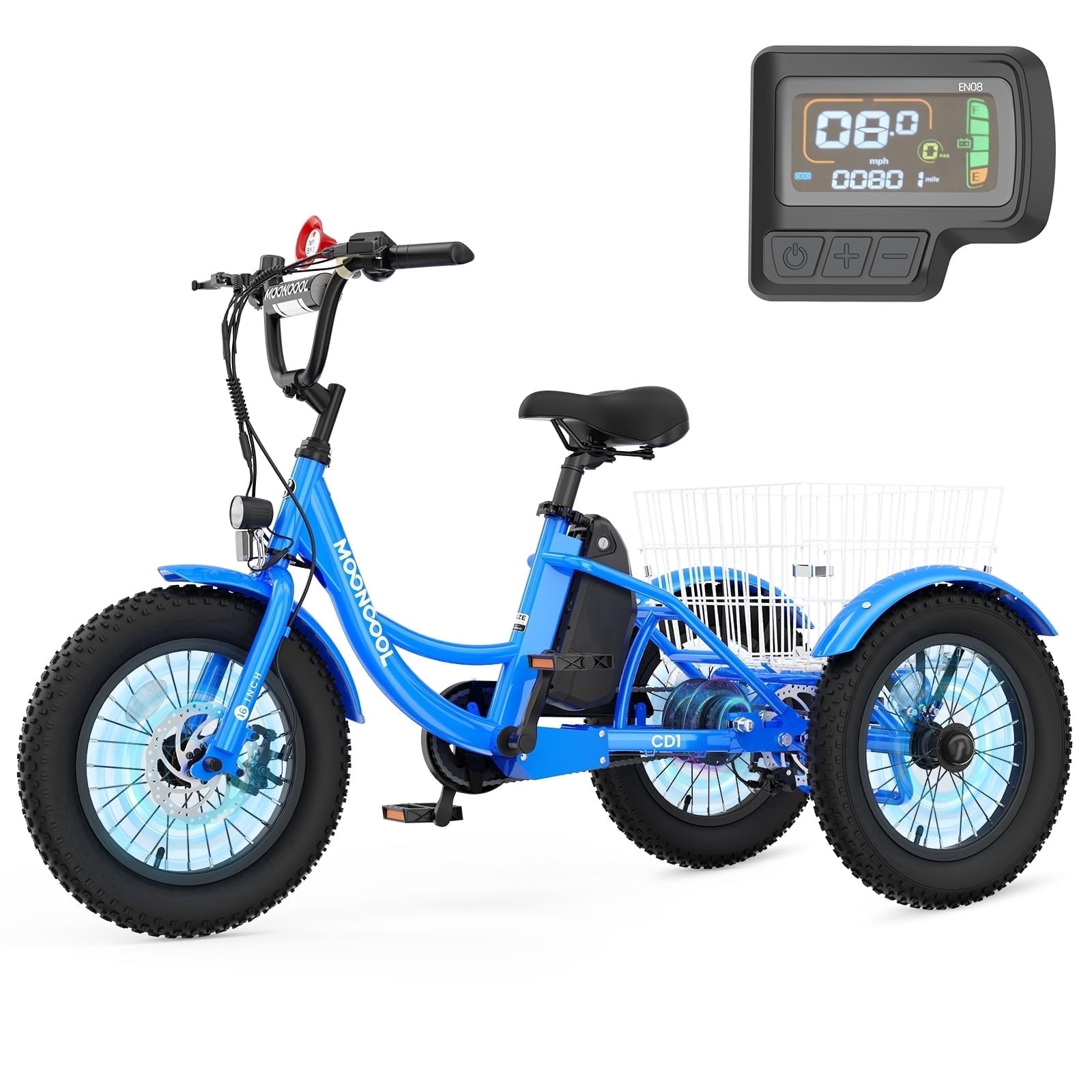 MOONCOOL Electric Tricycle ,16"x3" 3 Wheel 250W 10.4Ah Etrike W/ LED  headlight & Rear Basket & horn bell & DIY stickers6/9/12.5 MPHGreen -  Walmart.com