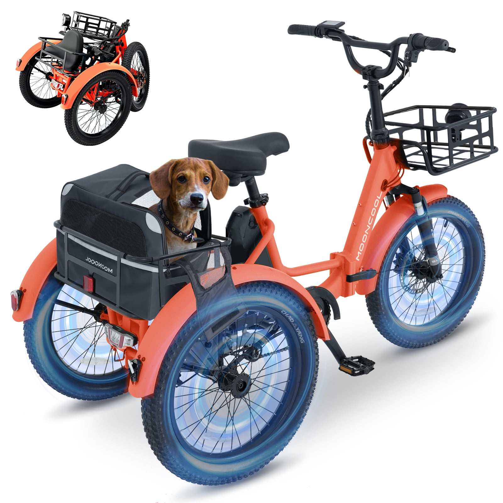 Mooncool 20 Fat Tire Electric Tricycle for Adults w 48L Rear Pet Bag Foldable Electric Trike with Front Rear Basket 750W Motor 48V Removable Battery 3 Wheel Electric Bicycle for Men Women