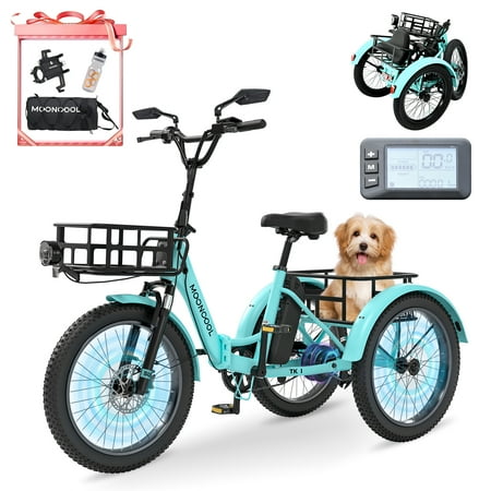 Mooncool 20" Fat Tire Electric Tricycle for Adults w/Tool kit, Foldable Electric Trike with Front & Rear Basket, 750W Motor 48V Removable Battery, 3 Wheel Electric Bicycle for Men Women
