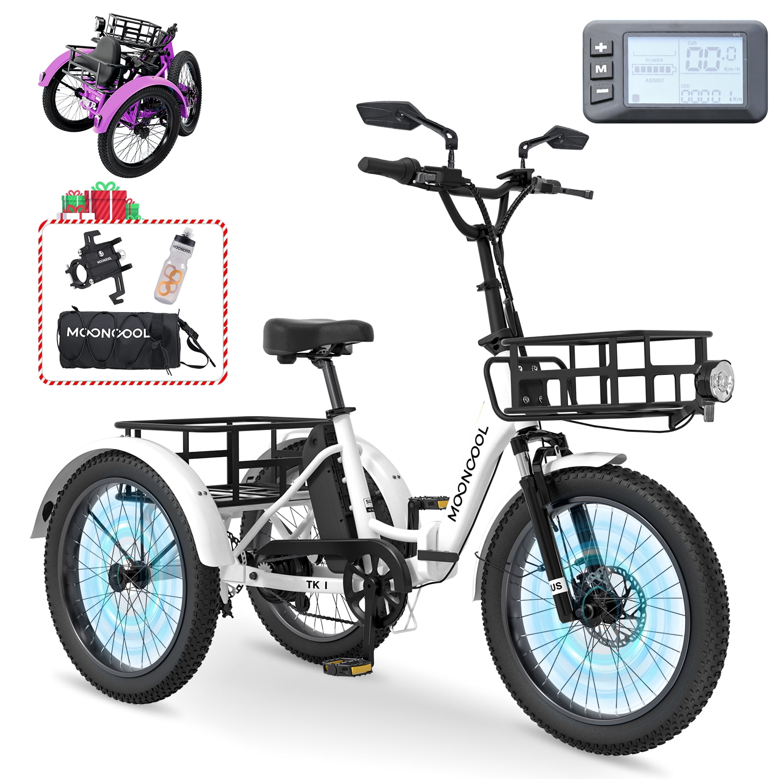Mooncool 20 Folding Electric Tricycle 750W 3 Wheel Bike with Baskets for Adults Walmart