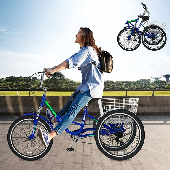 Mooncool Adult Folding Tricycle, 7 Speed 24 Inch 3 Wheel Bike, Trike Cruise Bike with Large Basket V Brake Portable and Foldable Bicycle for Adults Exercise Shopping Outdoor Activities