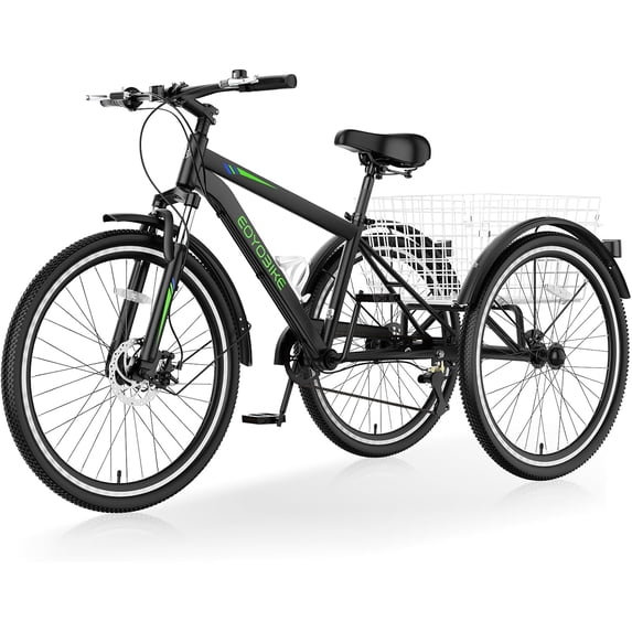 Mooncool Mountain Tricycle for Adults, 7 Speed Three Wheel Bike, 24/26/27.5 Inch Adults Trikes with Shopping Basket, Exercise Men's Women's Tricycles