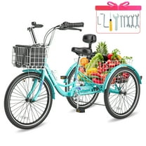 Mooncool Adult Tricycle 20/24/26 inch 7 Speed, Three Wheel Bicycle for Adult, Trike Cruiser W/ Tools & Big Basket for Exercise Shopping Picnic Outdoor Activities