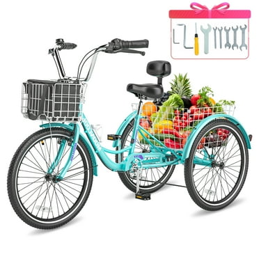 Mooncool Adult Tricycle 20/24/26 inch 7 Speed, Three Wheel Bicycle for Adult, Trike Cruiser W/ Tools & Big Basket for Exercise Shopping Picnic Outdoor Activities