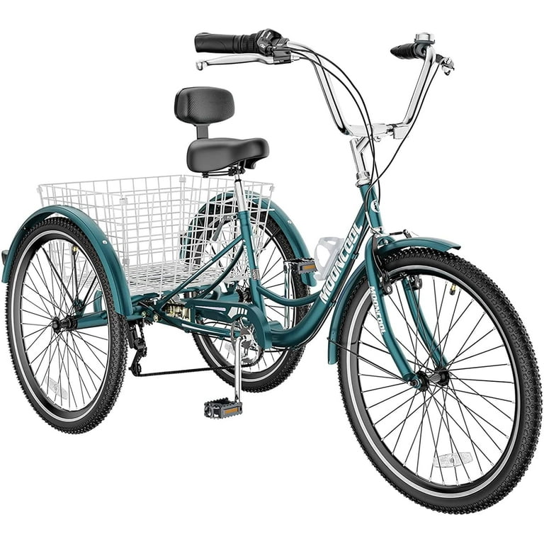 Mooncool Adult Tricycle 20 24 26 inch 7 Speed Three Wheel Bicycle for Adult Trike Cruiser W Tools Big Basket for Exercise Shopping Picnic Outdoor