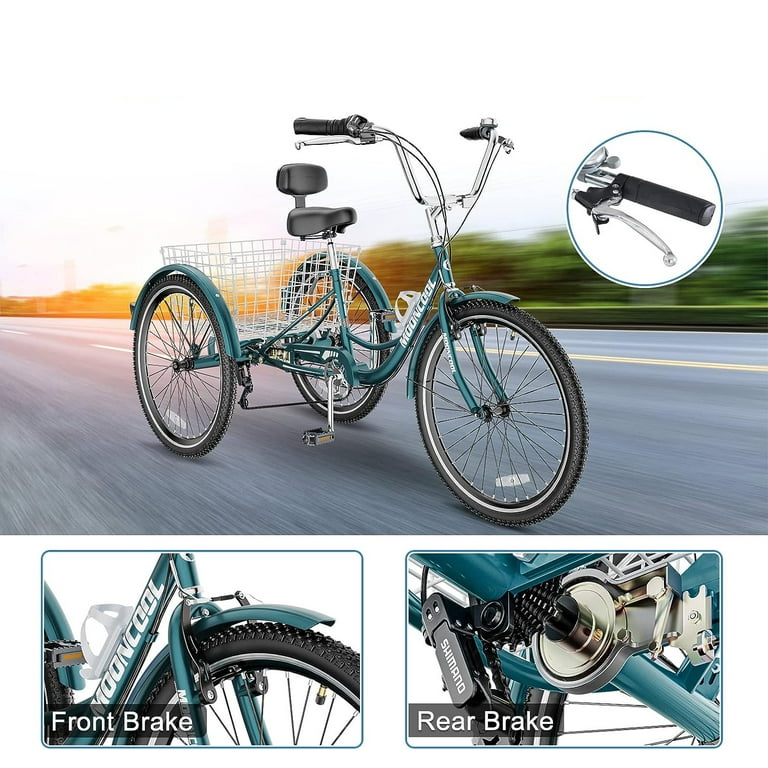 Viribus 24/26 7-Speed Adult Trike Tricycle 3-Wheel Bike w/Basket for  Shopping
