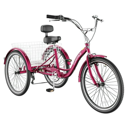 Mooncool Adult Tricycles 7 Speed, 26 inch 3 Wheel Bikes, Three-Wheeled Bicycles Cruise Trike with Backrest & Shopping Basket for Seniors, Women, Men