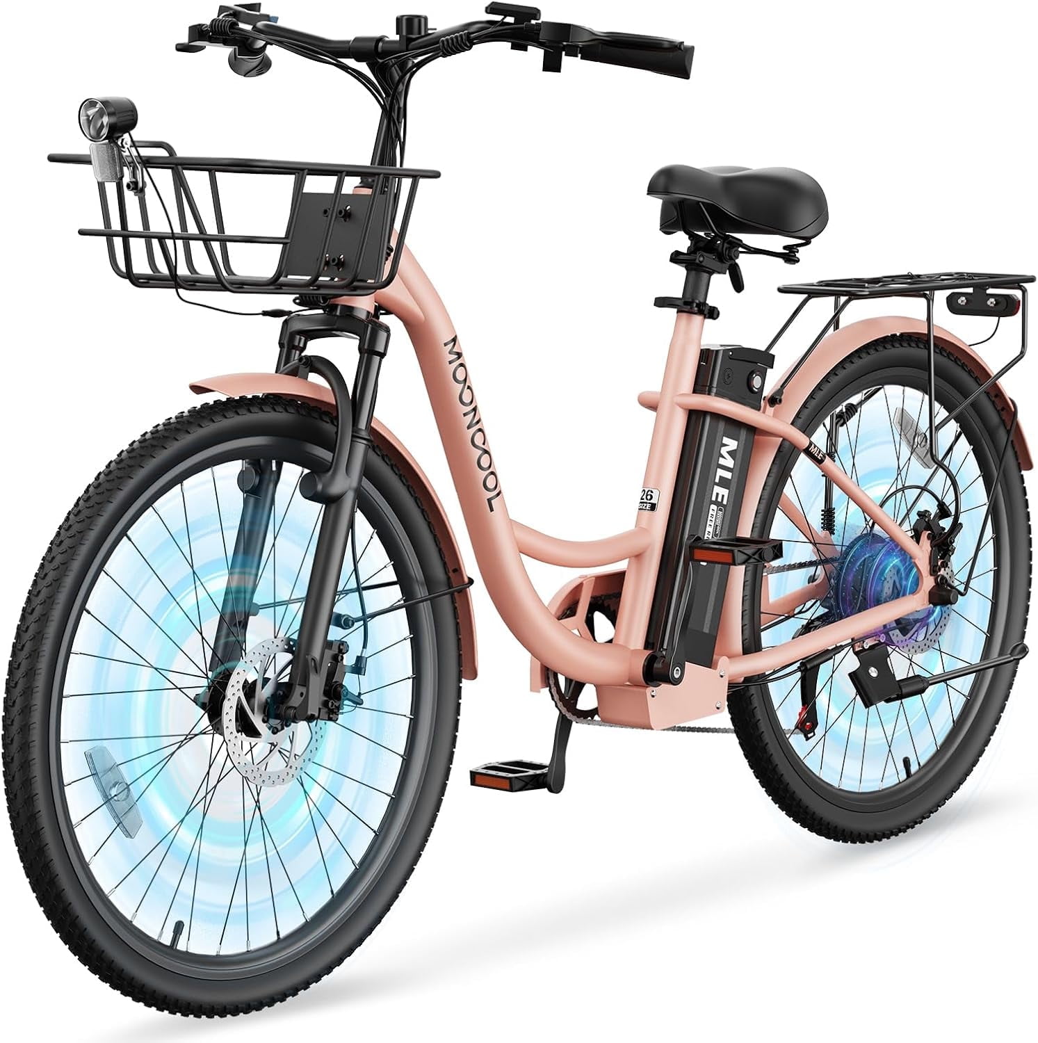 MOONCOOL Electric Bicycle for Adults 350W , 7-Speed Ebike with 36V 10.4Ah Removable Battery， 40 Miles Range , 20 mph Electric Commuter Bike for Women Men