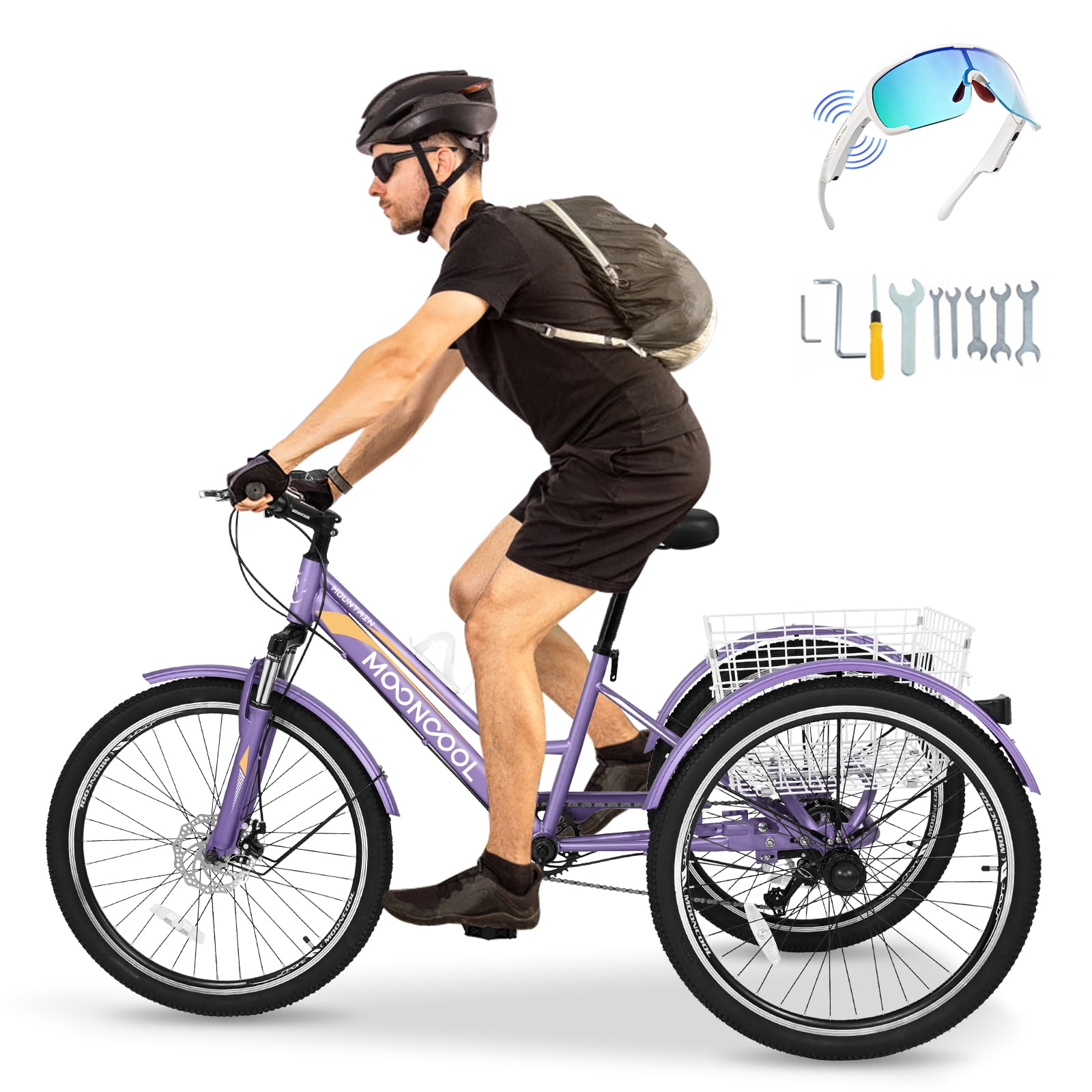 three DoCred Mountain Tricycle 7 Speed 3 Wheel Bike with Basket
