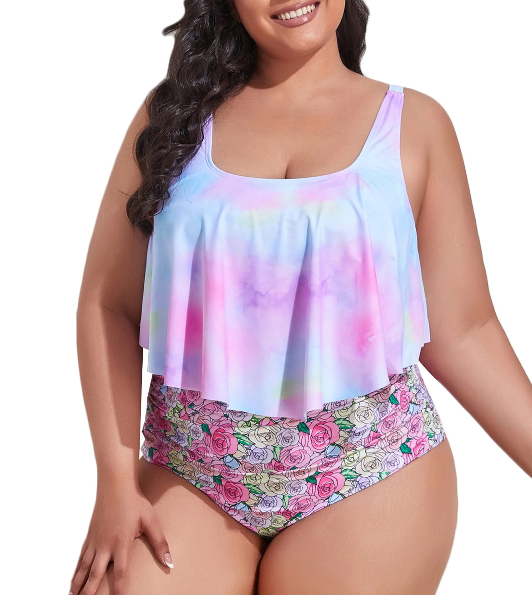 Mooncore Womens Plus Size Swimsuit High Waisted Tankini Bathing Suits Two  Piece Flounce Bikini Swimsuit : : Clothing, Shoes & Accessories