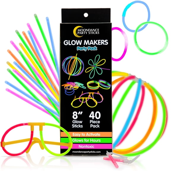 Party Sticks Glow Sticks and Connectors - Kids Party Favors - 40 Count, Multicolor