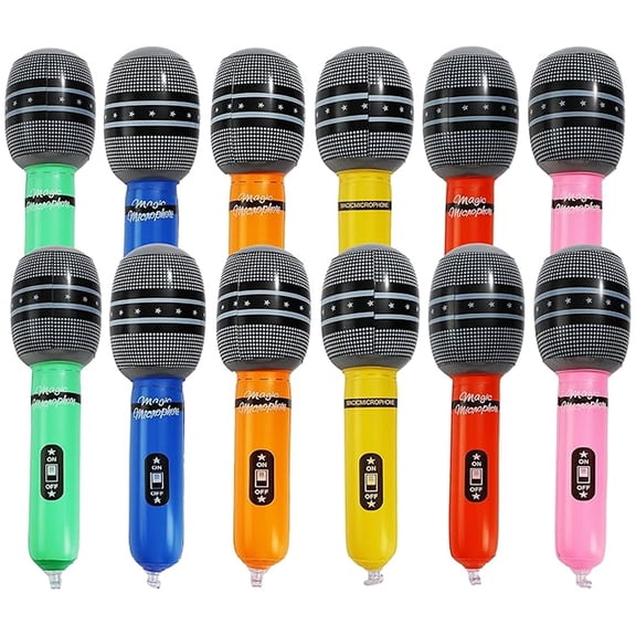 Moonet 12PCS Inflatable Microphone, 6 Colors Aluminum Film, 9.8 Inch Fake Mic Props for Kids, Party Favors, Karaoke Decorations & Birthdays