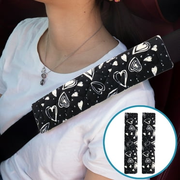 Moonet Auto Seat Belt Shoulder Protector Harness Pad, Soft Skin-Friendly Universal Seatbelt Cover for More Comfortable Driving, for Handbag Carmera Backpack Straps, 2pc (Black Heart)
