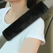 Moonet Car Seatbelt Shoulder Pad, Soft Faux Sheepskin Wool Material, Black, 2 Pack