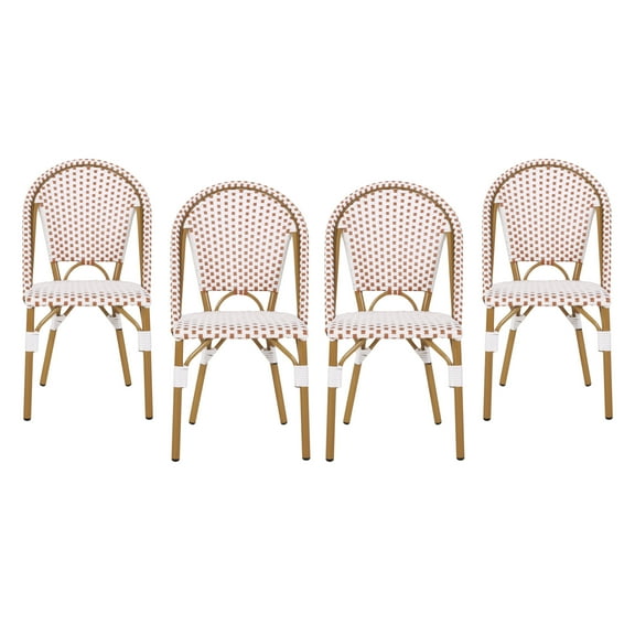 Mooney Wicker Outdoor French Bistro Chair, Set of 4, Rust Orange, White, and Bamboo Finish