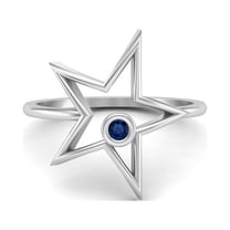 Mooneye 0.03 Ctw Round Blue Sapphire Open Star Ring 925 Sterling Silver Solitaire Women Gifts Ring