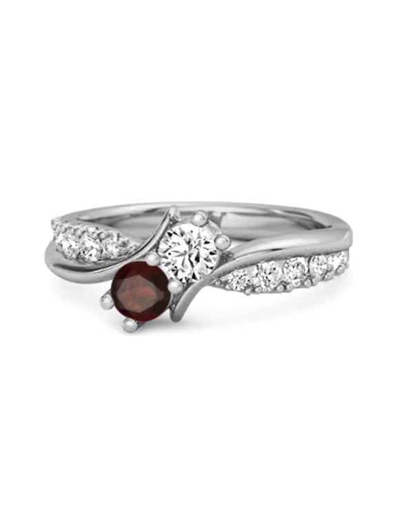 0.10 Ct Round Cut Garnet Two Stone Swirl 925 Sterling Silver Women's Mother's Day Gift Ring