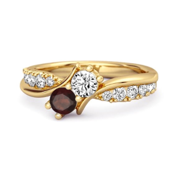 Mooneye 0.10 Ct Round Garnet Two Stone Swirl 925 Sterling Silver Yellow Plated Women Gifts Ring