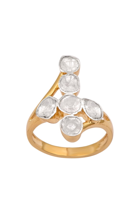 0.50 CTW Diamond Polki Cross Religious Women Gifts Ring 925 Sterling Silver Gold Plated