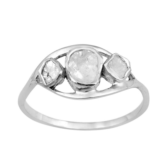 Mooneye 0.50 CT Natural Diamond Polki 925 Sterling Silver Women Valentines Day Gift Three Stone Ring