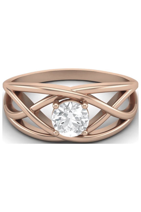 0.50 Ct Moissanite Crossover Shank 925 Sterling Silver Rose Vermeil Women Valentine Ring