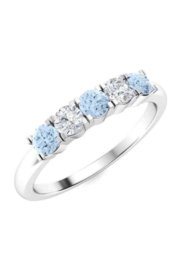 0.50 Ctw Round Aquamarine 925 Sterling Silver Five Stone Women Valentines Day Gift Ring