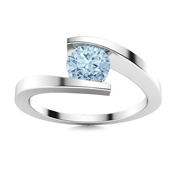 Mooneye 0.50 Ctw Round Aquamarine 925 Sterling Silver Solitaire Women Valentines Day Gift Ring