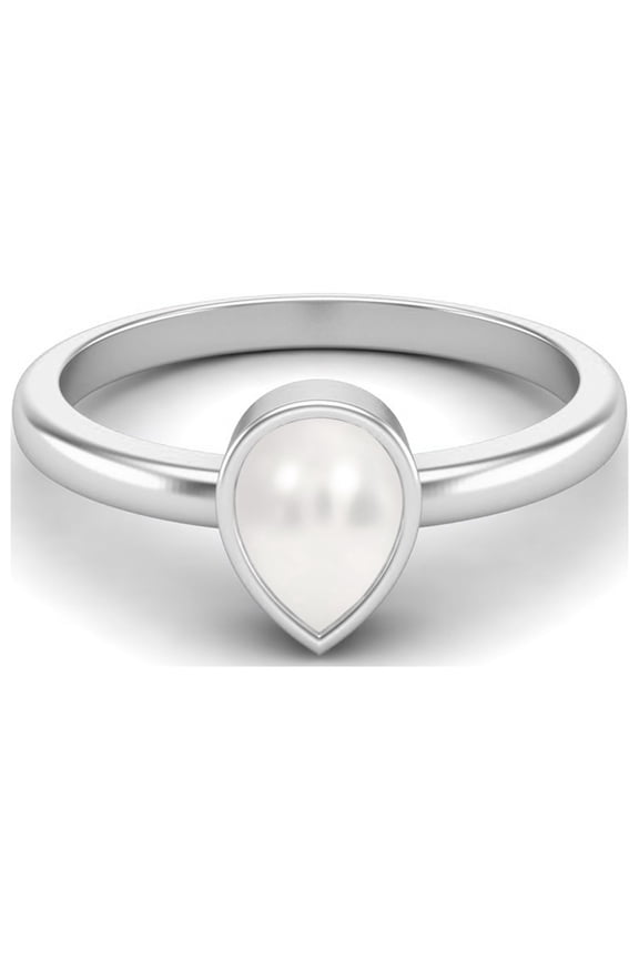 0.60 Cts Pear Shape Pearl Gemstone 925 Sterling Silver Solitaire Stackable Women Gift Ring