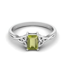 Mooneye 0.60 Ctw Octagon Peridot 925 Sterling Silver Trinity Knot Women Valentines Day Gift Ring