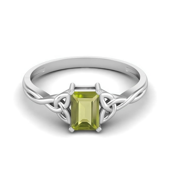 Mooneye 0.60 Ctw Octagon Peridot 925 Sterling Silver Trinity Knot Women Valentines Day Gift Ring
