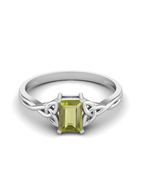 0.60 Ctw Octagon Peridot 925 Sterling Silver Trinity Knot Women Valentines Day Gift Ring