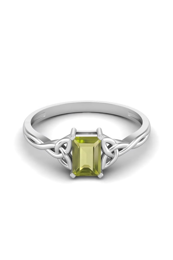0.60 Ctw Octagon Peridot 925 Sterling Silver Trinity Knot Women Valentines Day Gift Ring