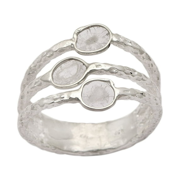 Mooneye 0.65 CTW Diamond Polki Multi Band Ring 925 Sterling Silver Women Valentines Day Gift Jewelry