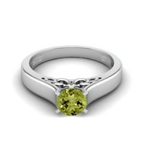 Mooneye 0.70 Ctw Round Peridot 925 Sterling Silver Solitaire Women Valentines Day Gifts Ring