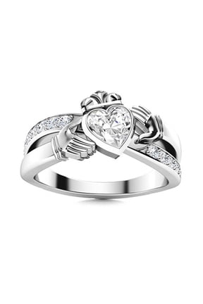 0.74 Ctw Moissanite Diamond 925 Sterling Silver Claddagh Irish Heart Women Gifts Ring