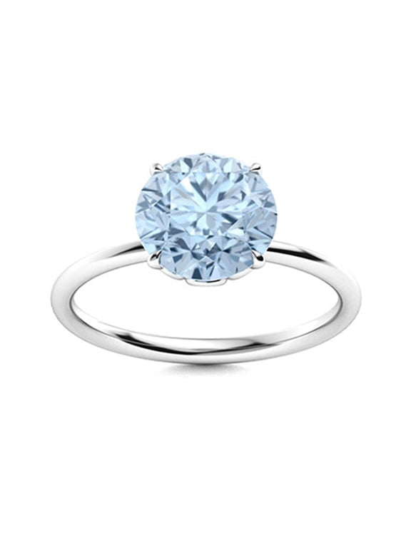 0.75 Ctw Round Aquamarine 925 Sterling Silver Solitaire Women Valentines Day Gift Ring
