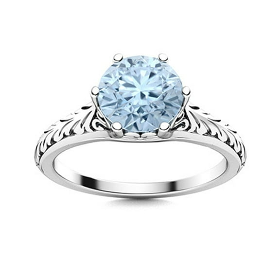 Mooneye 0.75 Ctw Six Prong Round Aquamarine Celtic Designer Women Ring 925 Sterling Silver