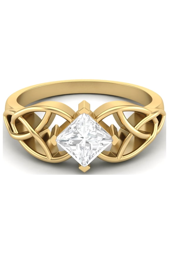 0.75 Ctw Square Moissanite Diamond 925 Sterling Silver Gold Vermeil Celtic Women Gifts Ring