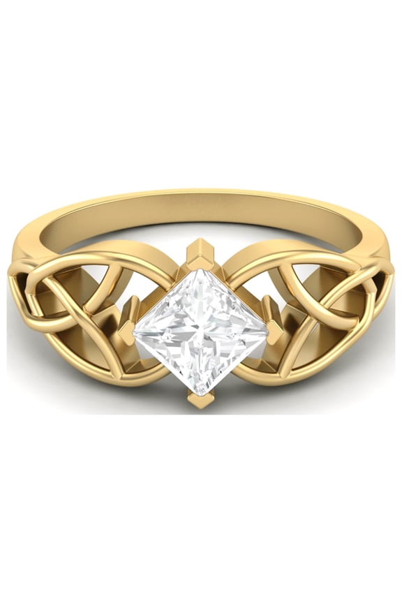 0.75 Ctw Square Moissanite Diamond 925 Sterling Silver Gold Vermeil Celtic Women Gifts Ring