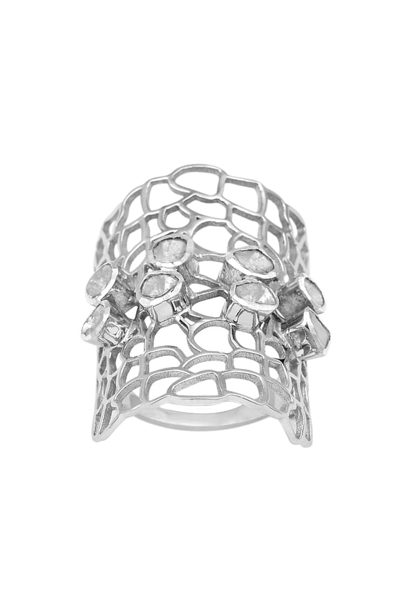 0.80 CTW Natural Diamond Polki Spider Web Ring 925 Sterling Silver Women Wedding Jewelry